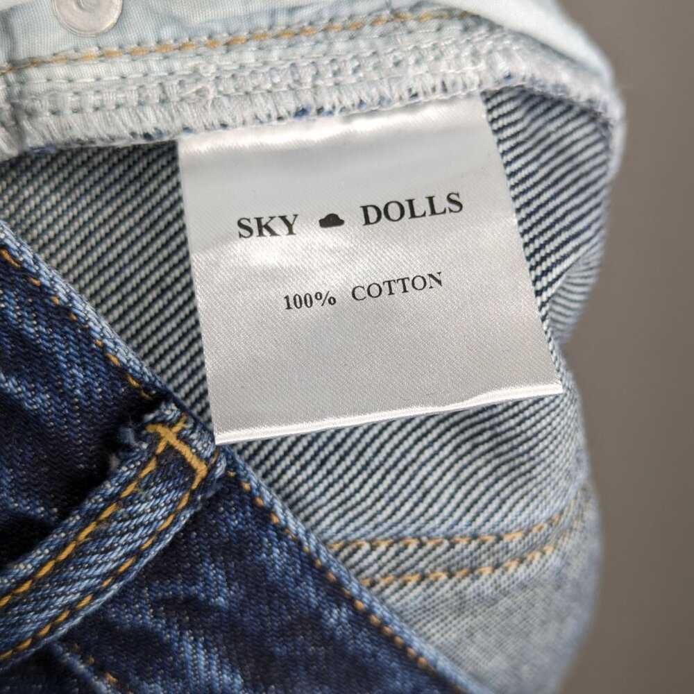 Sky Dolls Dark Blue Low-Mid Rise Jeans Size L Tall Wide Leg Mid Rise Cotton - Picture 7 of 8